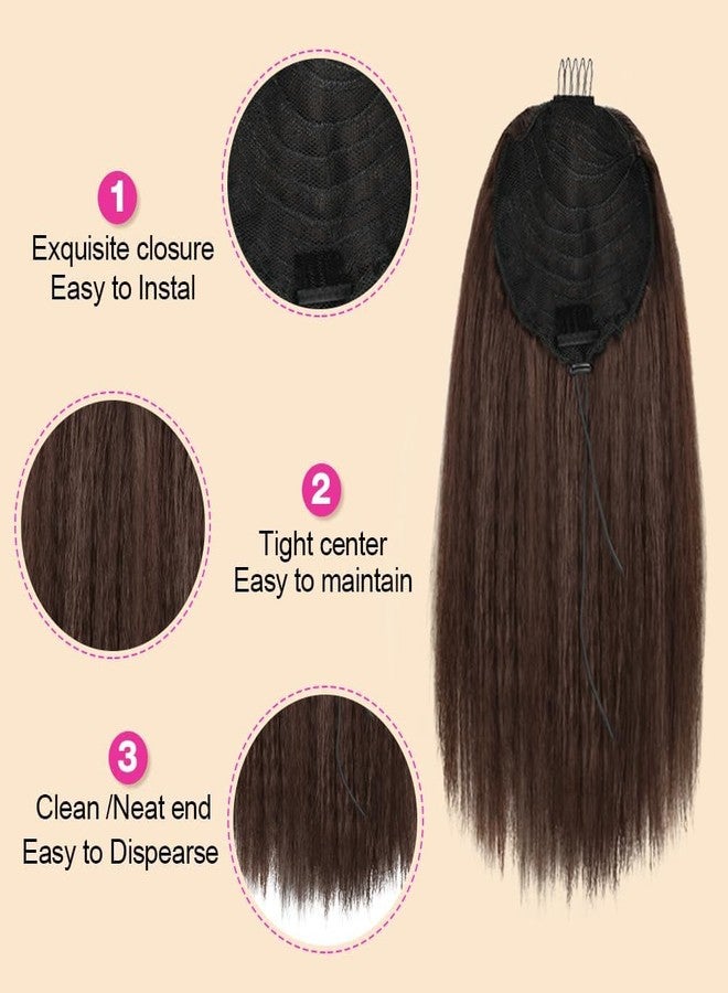 MODSIGHT Yaki Straight Ponytail Extension for Black Women, 14 Inch Medium Brown Fluffy Thick Synthetic Yaki Ponytails, Drawstring Yaki Ponytail for Black Women Girls (Medium Brown 4) - Image 5